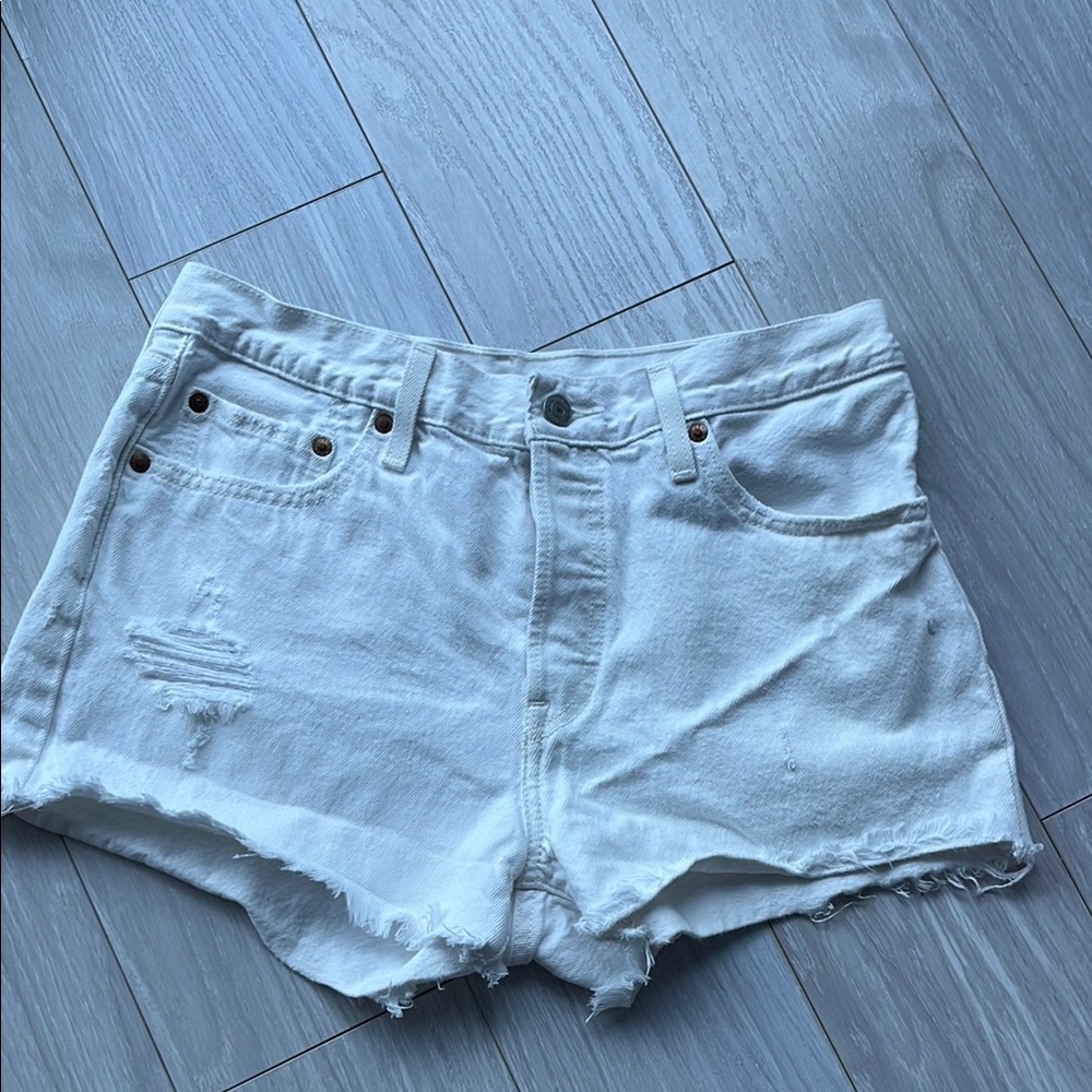 Levi’s 501 White Distressed Shorts